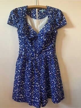 Sweet Indigo blue and white floral Play suit 40s inspired.